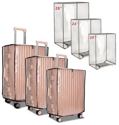 goldhik 3PCS Clear PVC Luggage Cover Protectors Thicken Transparent Waterproof Suitcase for Travel Airplane 20+24+28