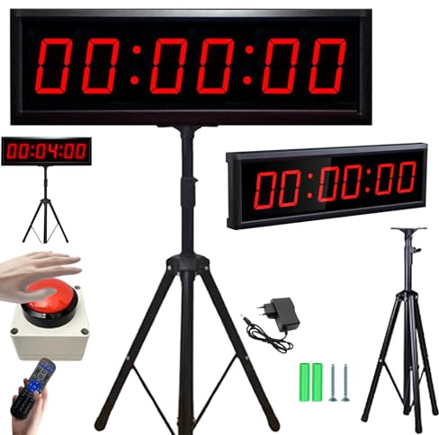 Temporizador De Cuenta Regresiva, Cronómetro para Competiciones Juegos Cronómetro Gimnasio 2.3 Pulgadas con TrípodeCronómetro Control Remoto Digital 6 Dígitos Brillo Ajustable 12/24H (Conectar)