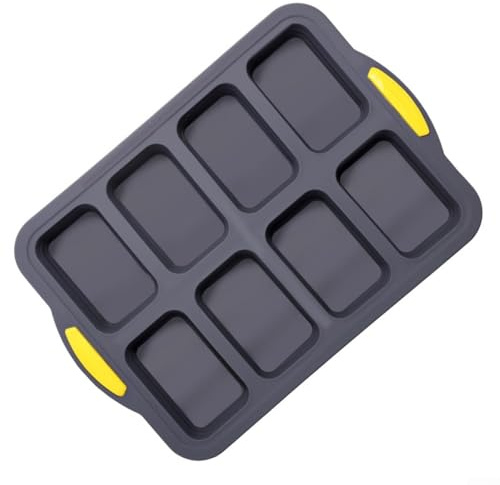 Molde de silicona con 8 cavidades con asas, marco de metal, bandeja antiadherente para hornear brownies, panecillos, horno y microondas, compatible con lavavajillas