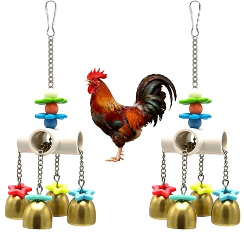 DVOFU 2 giocattoli di arricchimento di pollo con decorazioni colorate e campane campane a vento decorazione artistica da appendere giocattoli di pollo accessori per galline galline galli pappagalli