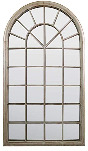 MirrorOutlet GMA011 Large New Rustic Multi Panelled Arched Window Garden Outdoor Mirror 4ft3 x 2ft6, Sandstone