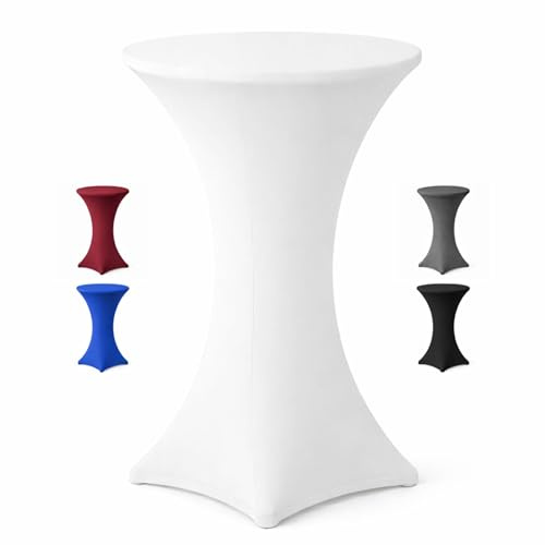 EXKLUSIV HEIMTEXTIL Stehtischhusse für Bistrotisch mit 4 verstärkten Fußlaschen elastisch Stretch Oeko-TEX Zertifiziert Ø 70-75x110-120 cm Weiß