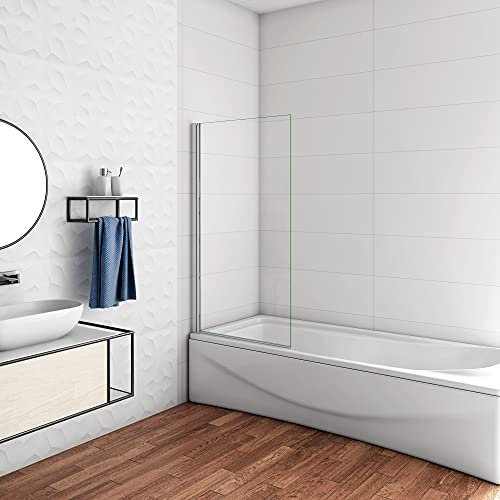 80x140cm Parete Per Vasca Pannello Singolo Vetro Temperato 6 mm Trasparente Telaio Cromato Lucido