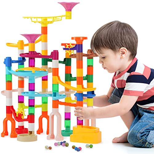 Marble Run, 166pcs Building Blocks Game STEM Educational Learning Toy, Upgraded Version Novel Part Shape, Colourful Puzzle Construction Toys for 3+ Years Old Girls and Boys Birthday