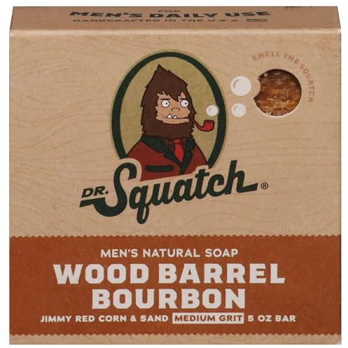 Dr. Squatch All Natural Bar Soap for Men with Medium Grit, Wood Barrel Bourbon 5 Ounce (Pack of 1)