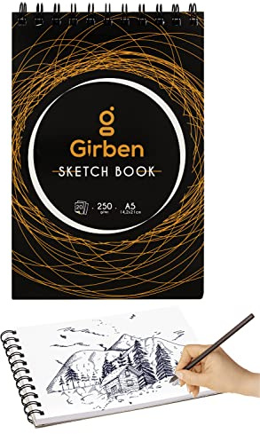 Girben Album Da Disegno Sketchbook A5 20Fogli/40 Pagine - Album Disegno A5 Liscio Con Fogli Bianchi 250 g/m², Blocco Da Disegno, Quaderno Fogli Bianchi, Schizza E Strappa