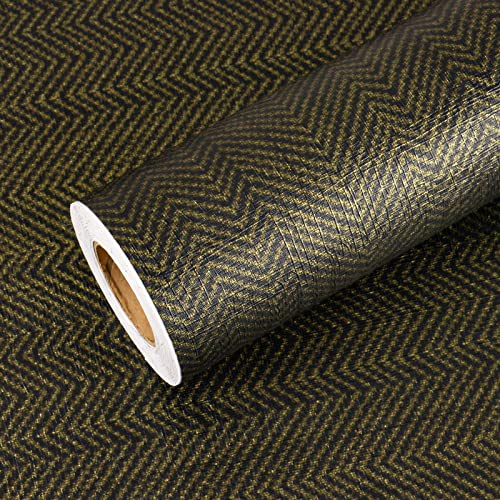 VEELIKE Klebefolie Grastuch Tapete Schwarz Gold Möbelfolie Selbstklebend Folie Retro Deko Wohnzimmer Schwarze Tapete Goldenen Dekorfolie für Möbel Wandtapete Luxus Schlafzimmer Flur 40cm×300cm