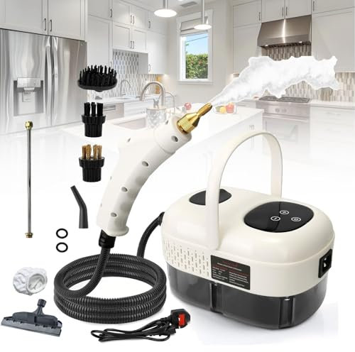 WADPP Portable Steam Cleaner,High Pressure And High-Temperature, 2500W Multi-Purpose Steam Cleaner with 6 Brushes,6-gears adjustable for Car, Kitchen, Furniture, Grout, Tile,White