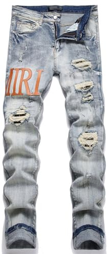 Klassische Herren-Bikerjeans mit Reißverschluss, Normale Passform Coole Hosen zerrissene Jeans Herren