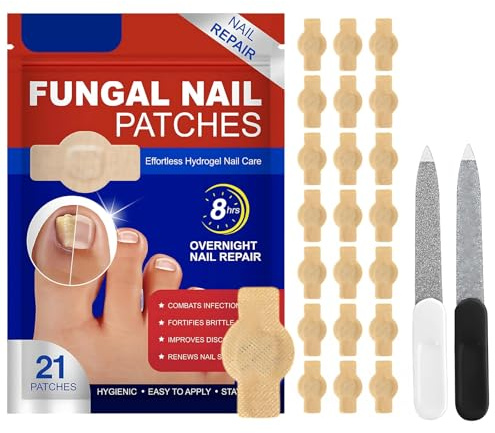 21 PCS Care Patches, 2 Nail Files, Supports Damaged Nails at Night, Gentle and Suitable for Sensitive Skin