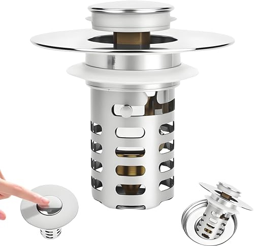 MJFENDAI 3-i-1 Handfat, Popup Avloppssil Tvättställ, Rostfritt Stål Dräneringsplugg Med Avtagbar Sil, Hårsil Handfat För 25–46 Mm Badrum Kök