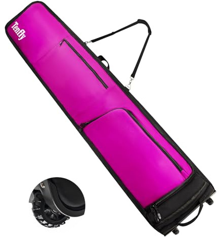 TENFLY Wheeled Ski Bag for Air Travel, 900D Waterproof Padded Ski Bag with Wheels, Adjustable 156-200cm, Foldable, Fits 2 Skis Boots Helmet Gear