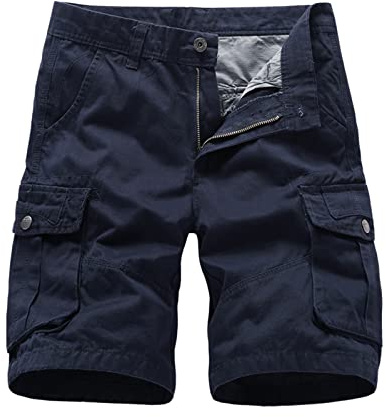 Short cargo pour homme - Pantalon de combat camouflage - Fermeture éclair - Couleur - Pour l'extérieur - Multi-poches - Style décontracté - Pour randonnée, combat, voyage, marche, golf, bleu marine