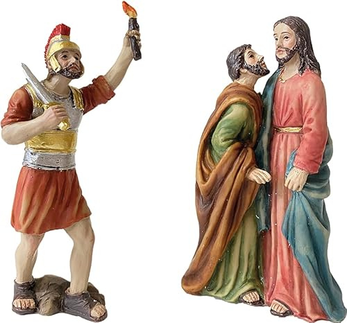FADEDA 2 figuras de la pasión: beso de judas/altura: 9 cm/pintado a mano/detallado belén figuras - decoración de mesa de Navidad cuna accesorios