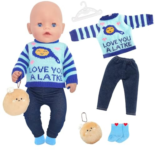 Zouonou Baby Puppen Puppenkleidung 35-43 cm, 5-teiliges Outfit mit Strickoberteil + Hose + Socken + Kleiderbügel + Verzierungen Puppenkleidung Zubehör für 14-17 Zoll Baby Puppen (Ohne Puppe)