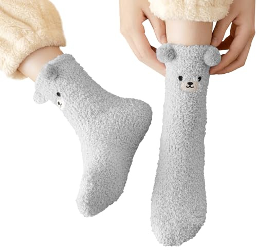 Holdes djurmotiv strumpor | Varma korallfleece gosiga strumpor, varma och tjocka sovstrumpor, för kvinnor, pappor, familj, barn, hem, sovrum och