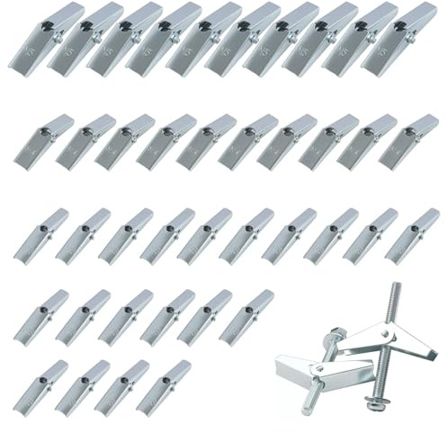 40 Pcs Plasterboard Fixings Hollow Wall Anchors, M3 M4 M5 Expansion Anchors 40 mm Length Without Screws for Plaster Board Wall Fixing Drywall Installation, Heavy Duty Hollow Wall Fixings for Home DIY