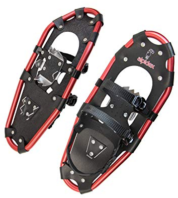 ALPIDEX Schneeschuhe Aluminium Rahmen Damen Herren ab Schuhgröße 36 bis 135 kg Ratschenbindung Tragetasche, Farbe:Black/Red 21