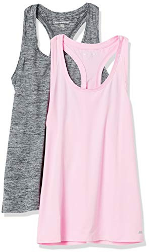 Amazon Essentials Top Deportivo sin Mangas de Secado Rápido, Elástico, Espalda Cruzada y Cuello Redondo Mujer, Paquete de 2, Negro Teñido Multicolor/Rosa Claro, S