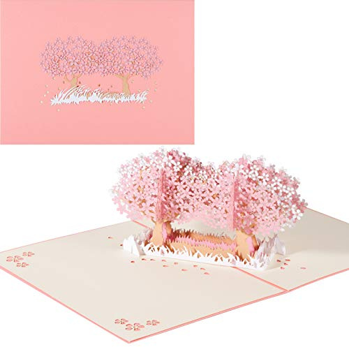 ANEWISH 3D Pop-up Carta di Fiori di Ciliegio per Compleanno, San Valentino, Anniversario, Matrimonio con Busta
