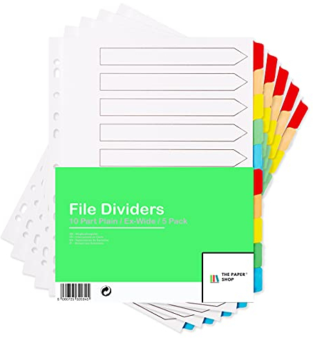 [5er Set] Ordner-Register A4 Farbig 10-teiliges extra breit einfache Tabs | Trennblätter für ordner A4 10-teiliges | Trennblätter für ordner A4 (1-10) | einfach perfekt zum Organisieren