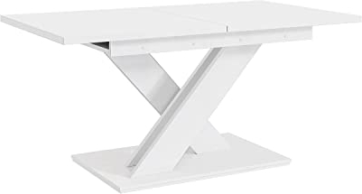 MEBLINI Esstisch Ausziehbar - Esszimmertisch Modern - Küchentisch - Säulentisch - Ausziehtisch - Dining Table - Esszimmertische - 140-180x80x75cm - Bronx - Weiß Matt