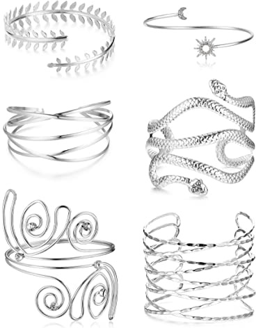 ORAZIO Set di 6 Bracciali da Braccio Superiore per Donne e Ragazze | Bobina Aperta Avambraccio a Spirale Serpente Semplice Regolabile per Accessori di Halloween