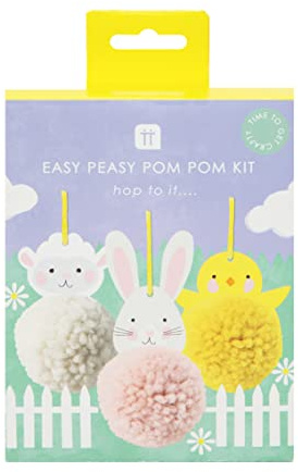 Talking Tables Make Your Own Easter Decorations, DIY Craft Kits for Kids | Yarn Pom Bunny, Lamb & Chick Baubles for Spring Tree, Party Bag Gifts, Pink,White,Yellow