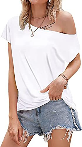 Tee Shirt Epaule Denudee Femme Sport Chemise Manche Courte Vintage Blouse Col Bateau Haut Ete Fille AdoTunique Couleur Unie Pull Col Asymetrique Ample Grande Taille Sweatshirt Oversize Bardot Top Y2K
