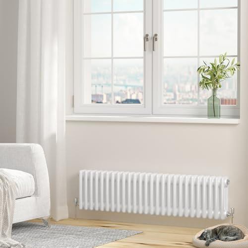 Heilmetz 3 Column Radiator 300 x 1200mm, Traditional White Cast Iron Style Horizontal Radiator Triple Column Radiator Central Heating Radiator