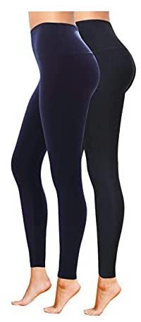 High Waisted Full Length Workout Not See Through Leggings Capri Shorts Soft Stretchy(XXL, 2 Pack (Black, Navy))
