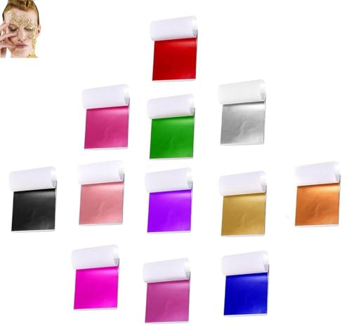 Mystiqut 240 Pcs Gold Leaf Sheets Foil Paper for Crafting Colored Multipurpose Silver Nails DIY Projects Kit Coloured Makeup Artistic Decoration(12 Colors)