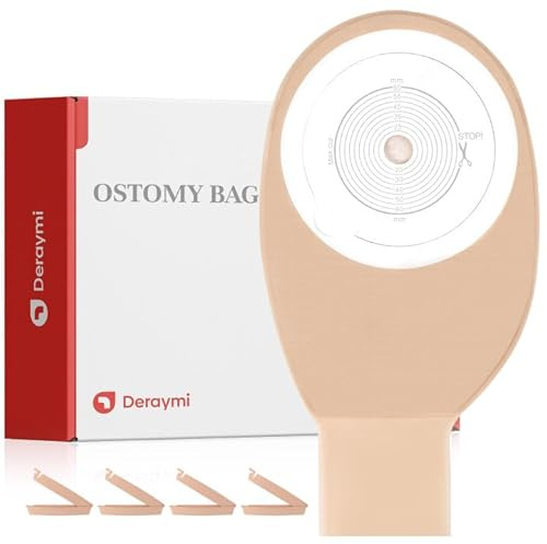 DERAYMI 20PCS Colostomy Bags, One-Piece Stoma Bags Ostomy Supplies, Ostomy Bag for Colostomy, Ileostomy, 15-65mm Cuttable Chassis with Eight Included Clips for Easy Emptying
