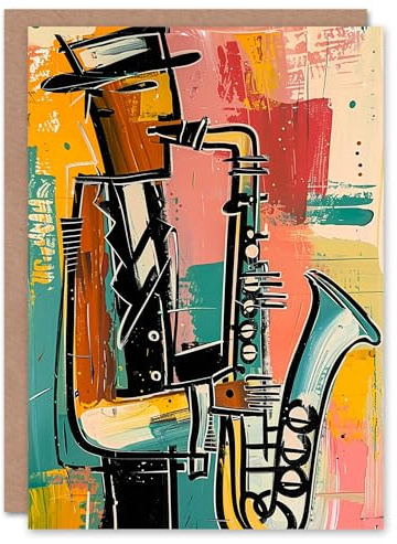 Artery8 Birthday Card Abstract Jazz Music Saxophone Player For Him Man Male Dad Brother Son Papa Grandad Greeting Card