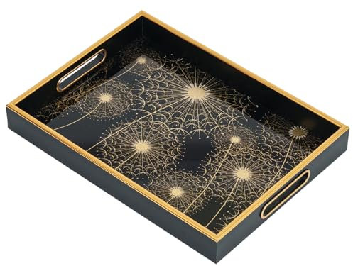 Serving Tray, Food Trays for Eating on Lap Decorative Glass Coffee Tray with Handles Rectangular Modern Plastic Non-slip Candle Plate, 37x27 x4.5cm Large Drinks Platter for Kitchen/Living Room/Bedroom