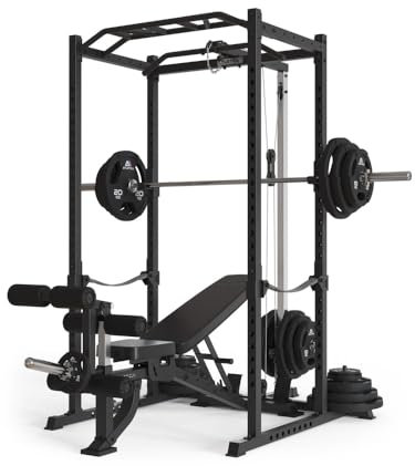Atletica R5-Vega Power Rack | Power Cage mit Latzug | Multi-Grip Klimmzugstange, Safety Straps, J-Hooks & Weight-Pins | 213 cm Höhe | in Zwei Höhen verfügbar Größe 213 cm