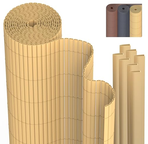 PVC Sichtschutzmatte Sichtschutzzaun 80 x 500 cm Privatsphäre Wetterfest für Garten, Balkon und Terrasse, Sichtschutz mit Strukturierte Oberfläche, Balkonumrandung mit Kabelbindern & Abdeckung
