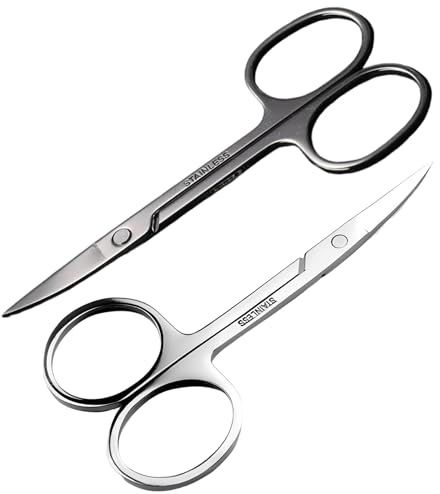 2 Pcs Nail Scissors for Women – Curved Stainless Steel Cuticle Scissors – Sharp Multipurpose Manicure & Pedicure Shears for Eyebrows, Eyelashes, Toenails & Grooming
