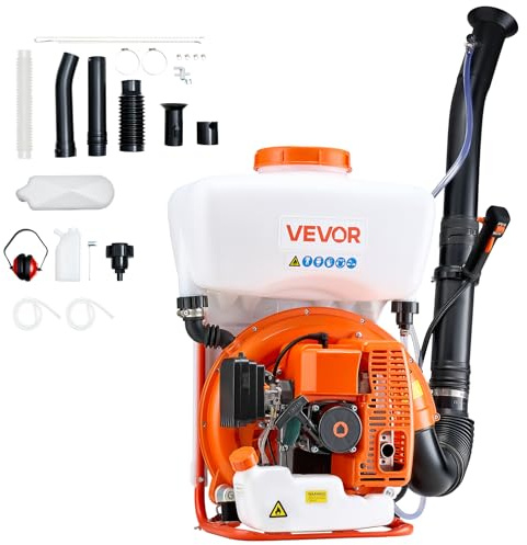 VEVOR Ryggsäck Fogger Spruta, 63CC 3HP motor, gasdriven dimspruta med 4 gallon tank, pulver och flytande herrdammvippa system för effektiv loppor, fästingar, kattkontroll, trädgårdsskötsel och