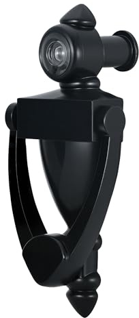 Elfthloo Aldaba de puerta de 5 pulgadas con visor de mirilla de 180 grados, perfecto para la seguridad de la puerta delantera, construcción de zinc fundido para puerta delantera, 1 paquete negro mate