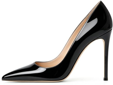EDEFS Femmes Escarpins Talons Hauts Cuir Vernis, Bout Pointu Talon 10cm Noir, Élégant pour Soirée & Bureau Verni Noir EU40