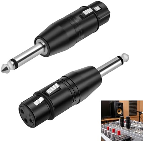 2 Piezas Adaptador XLR a Jack, Conector XLR Hembra a 6.35 mm TS Mono 3 Pines a 1/4 Desequilibrado, Adaptador Audio Metálico Micrófono, Mezclador Amplificador Teclado Piano Eléctrico Equipo Pro Audio