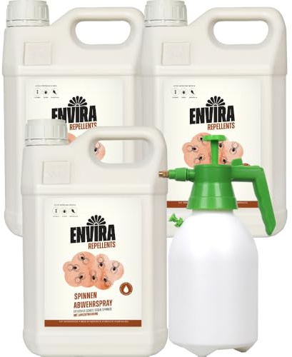 Envira Spinnen Abwehrspray 3 x 5 Liter + 2L Drucksprüher - Spray mit Langzeitwirkung gegen Spinnen, Winkelspinnen, Kreuzspinnen, Weberknecht - Effektive Spinnenabwehr