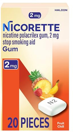 Nicorette Nicotine Gum Fruit Chill 2 milligram Stop Smoking Aid, 20 Count