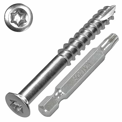 SCREW REBEL Terrassenschrauben T-INOX 5,5x60 mm Edelstahl A4, 100 Stück mit TX Antrieb, Vierkantgewinde, Cutspitze inkl. Edelstahl Langschaftbit