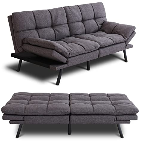 MUUEGM Futon Sofa Bed Memory Foam Futon Sofa Sleeper Couch,Convertible Modern Futon for Living Room,Love seat for Apartments Office Small Spaces,w/Adjustable Armrests Backrest,Linen Fabric,Grey