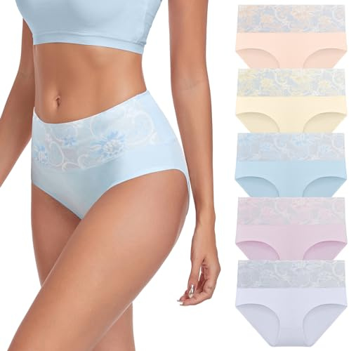 Lapulas Womens Underwear Cotton Knickers High Waisted Stretchy Soft Ladies Full Briefs Women Multipack Pants 5 Pack
