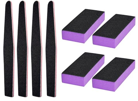 LNAUJS Professional Manicure Tools Kit, 8 Pack Nail File and Buffer Block, Black Nail Pedicure File with 100/180 Grit for Sanding, Buffing, Grinding and Polishing