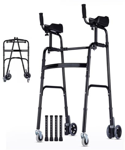 Joyfitness Gehbock mit Rollen Klappbar,Klappbarer Standard-Gehhilfe, höhenverstellbar und abnehmbare Armlehnen,Gehwagen Faltbar und Leicht mit Sitz für Senioren und Erwachsene
