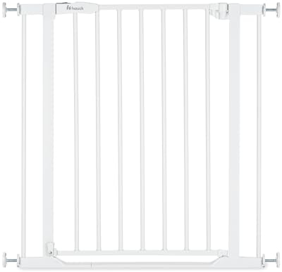 hauck Clear Step 2, Weiß - Schutzgitter Treppe und Tür 75–80 cm – Kindersicheres Absperrgitter mit flachem Einstieg, Manuelle 1 Hand Öffnung, ohne Bohren - nur für Innen
